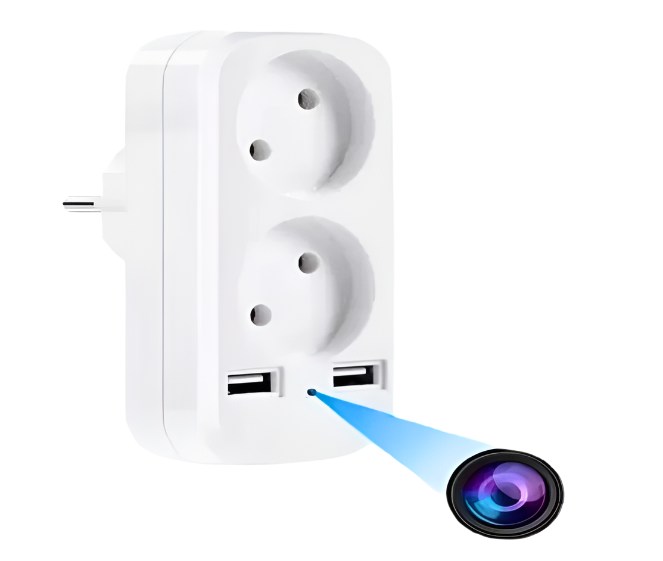 שקע חשמל עם מפצל ומצלמה WiFi זעירה