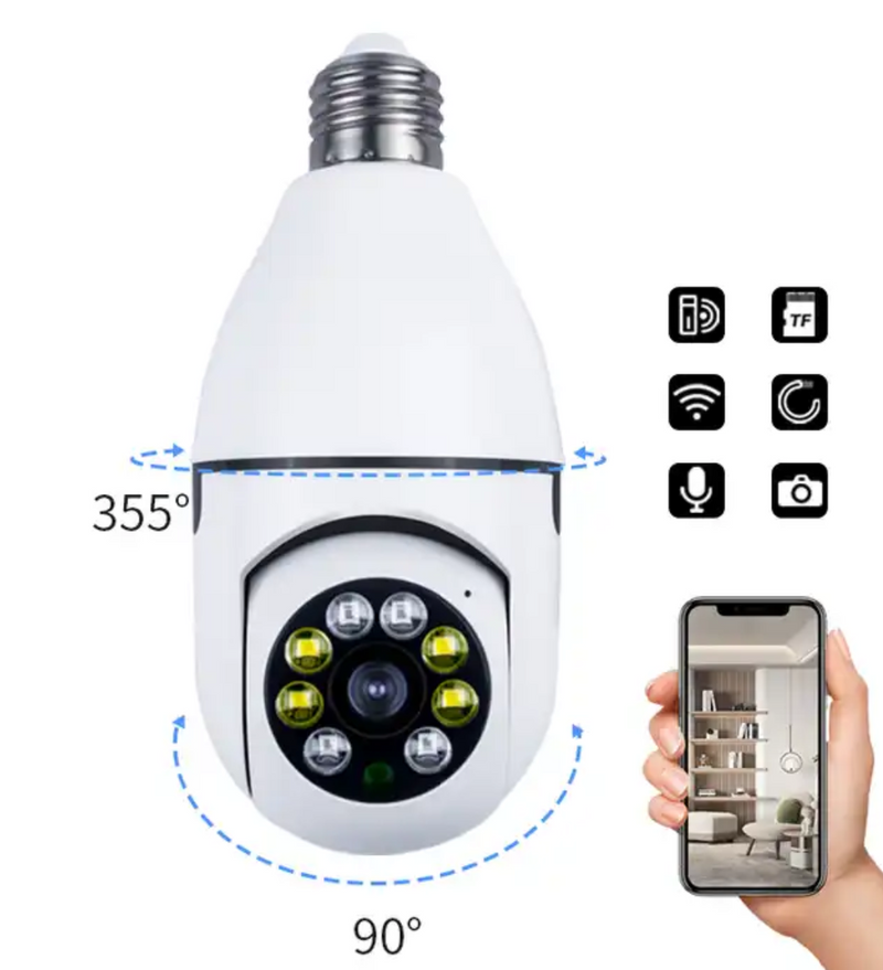 מצלמת אבטחה מסתובבת 360 מעלות כמנורה